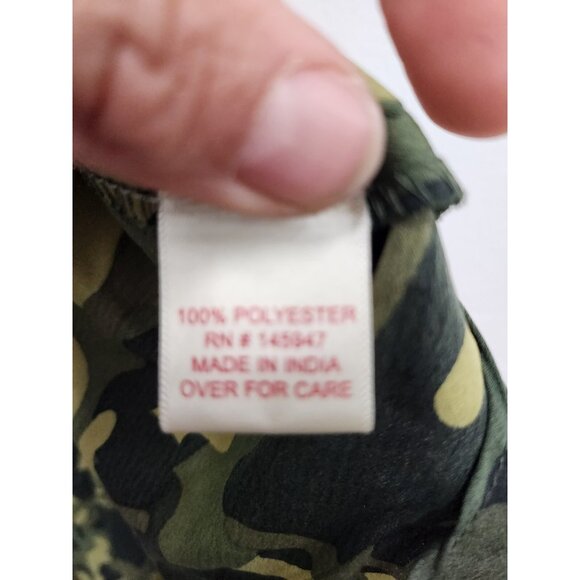 True Destiny BOHO Forest Fairy Top Large Green Camo Hi Low Mock Neck Casual - Picture 7 of 9